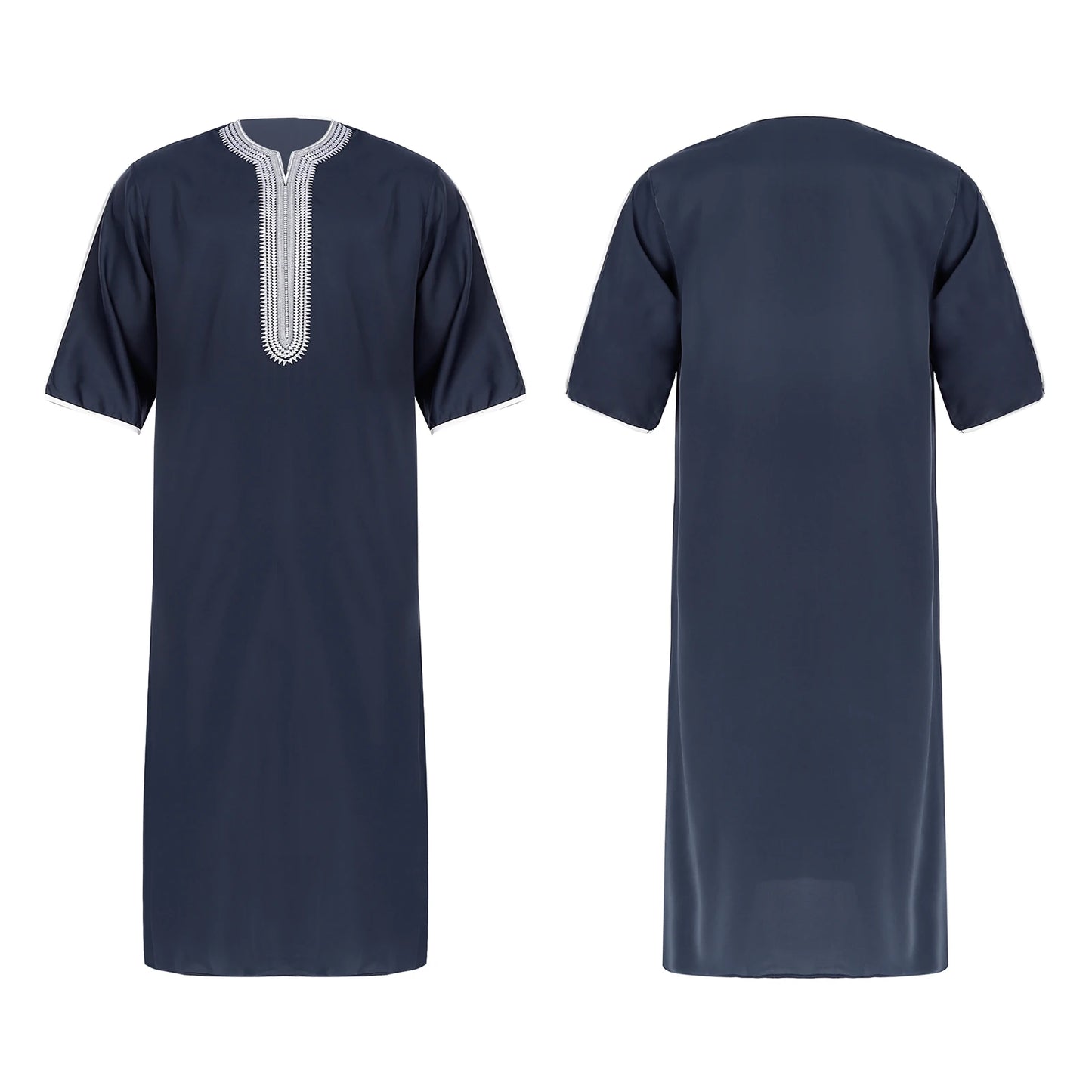 Herren Islamische Abaya Muslim Robe Halbarm Bestickt Locker Atmungsaktiv Lässig Arabisches Kaftan Kleid für Ramadan Tägliche Heimkleidung