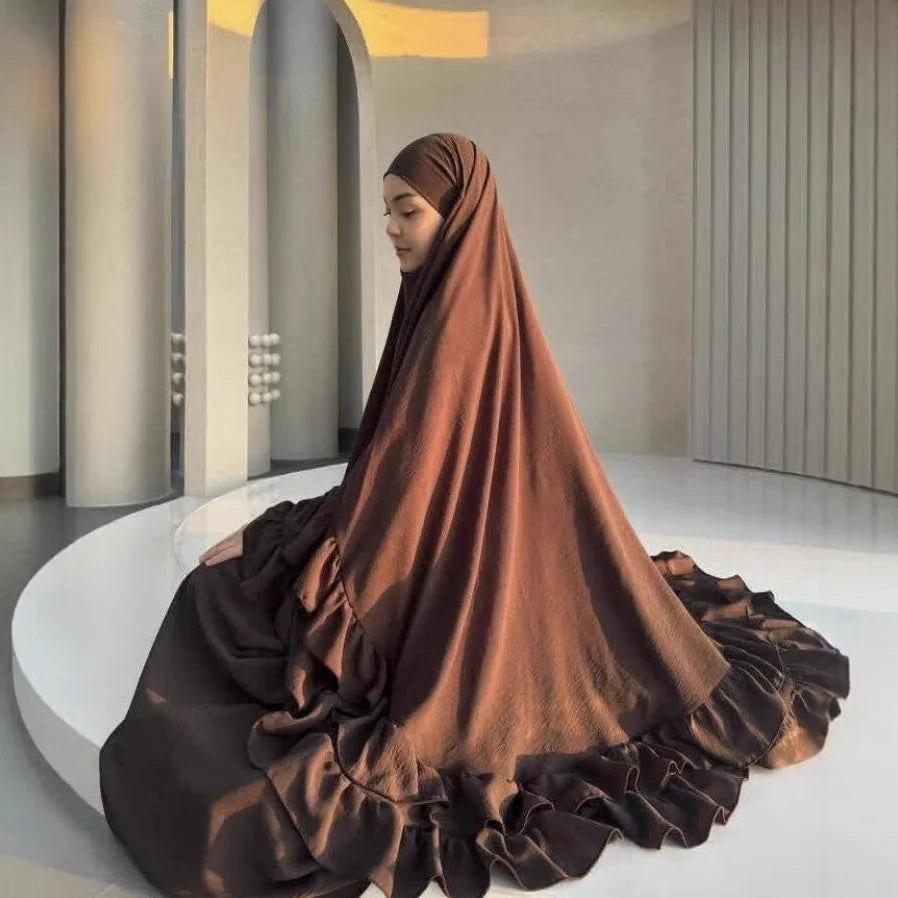 Jilbab 2-teiliges Set Crepe Muslimische Frauen Gebetskleidung Abaya Set Khimar Langes Hijab Kleid Islamische Kleidung Niqab