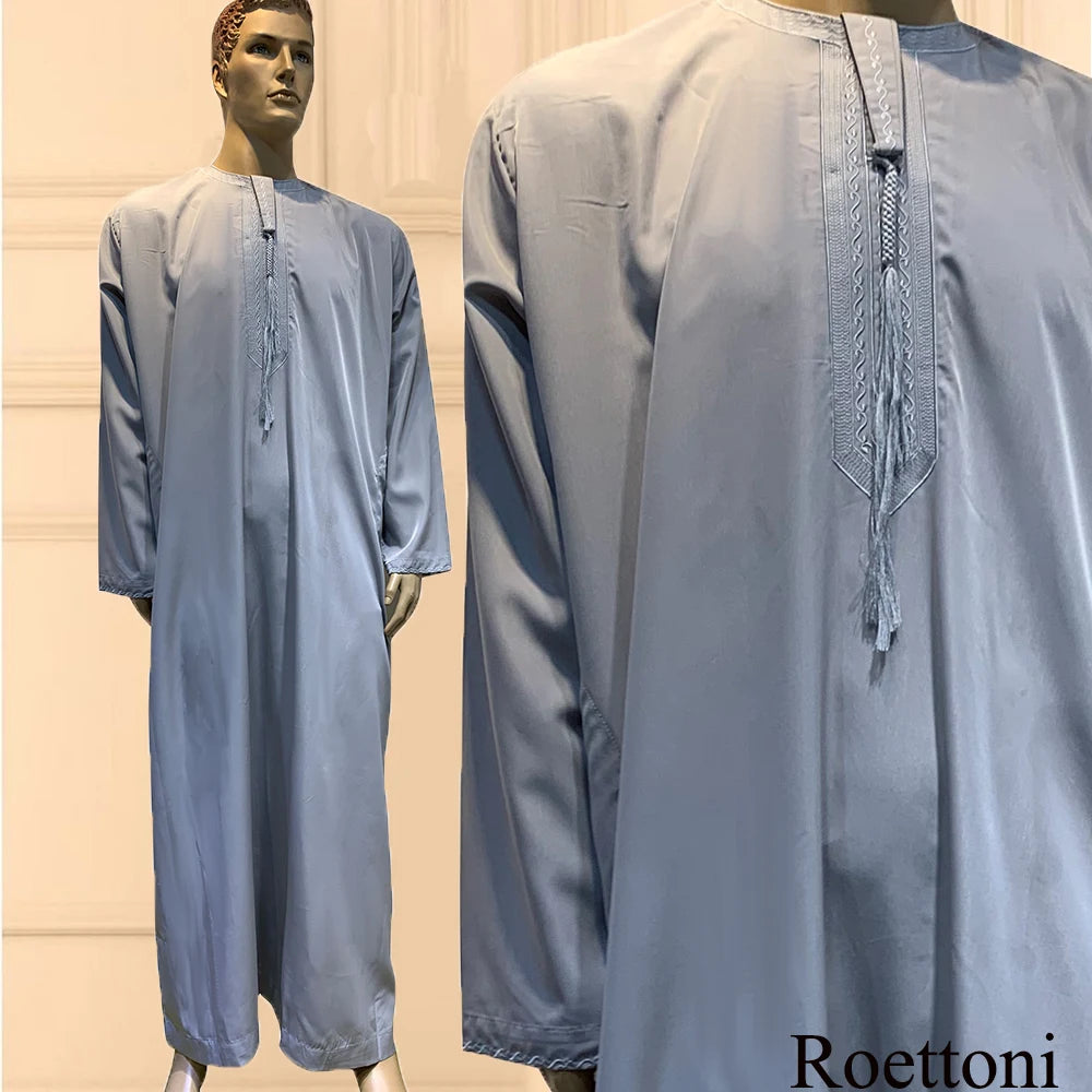 Langarm Abaya für Männer Kaftan Muslim Djellaba Islam Kleidung Gebetsmantel