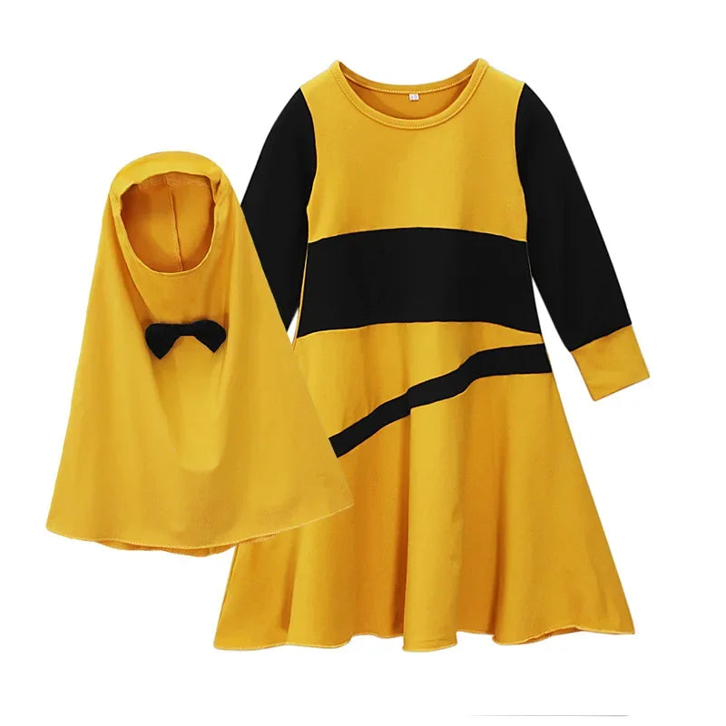 Abaya und Hijab 2teilig für Kinder und Mädchen, muslimisches Blumengebetkleid, Kopftuch, islamisches Gewand, Khimar-Set