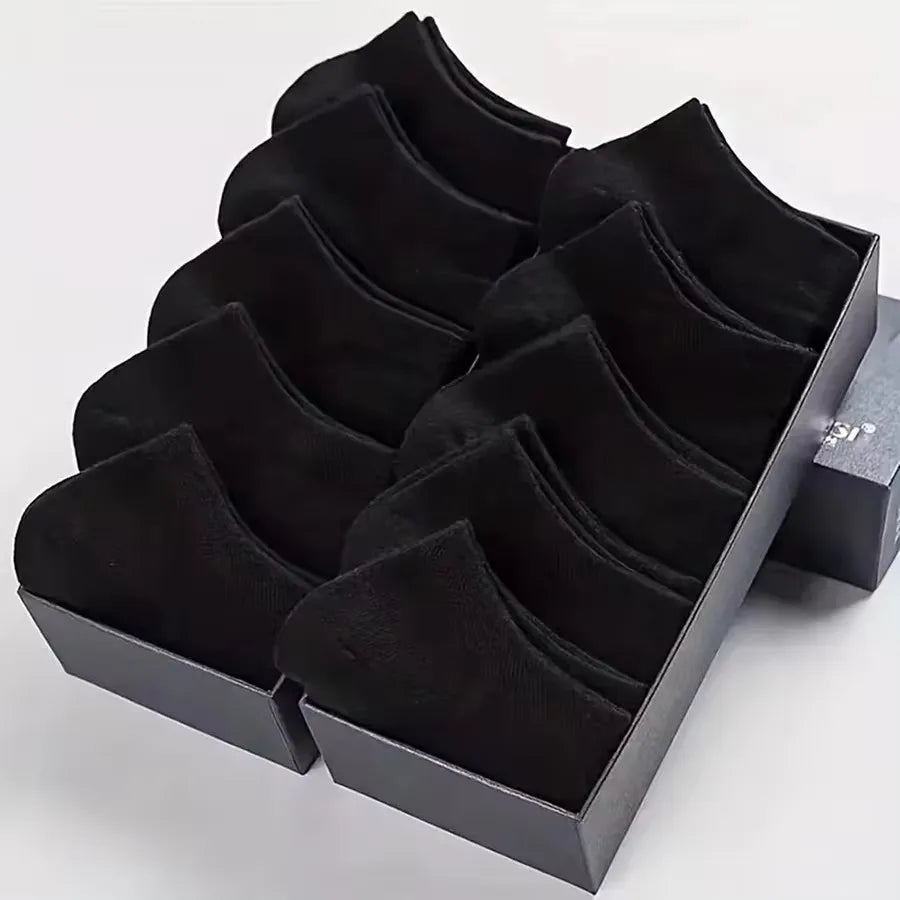 10 Paar/Herrensocken Frühling/Sommer Dünne, Atmungsaktive, Weiche Polyester-Baumwollsocken Schwarz Söckchen Bootssocken