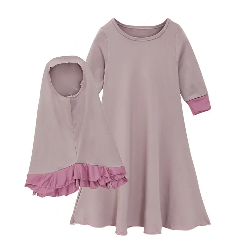 Abaya und Hijab 2teilig für Kinder und Mädchen, muslimisches Blumengebetkleid, Kopftuch, islamisches Gewand, Khimar-Set