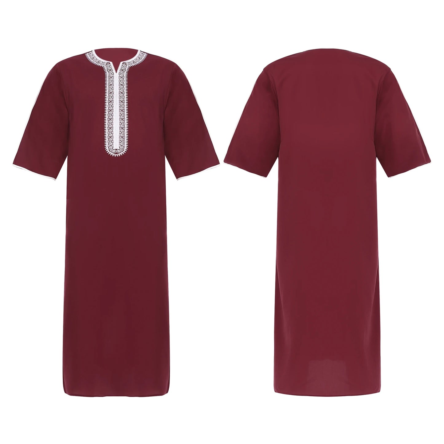 Herren Islamische Abaya Muslim Robe Halbarm Bestickt Locker Atmungsaktiv Lässig Arabisches Kaftan Kleid für Ramadan Tägliche Heimkleidung