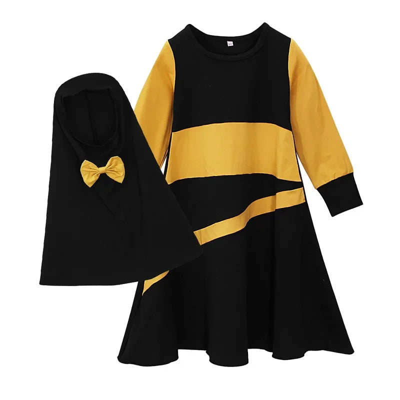 Abaya und Hijab 2teilig für Kinder und Mädchen, muslimisches Blumengebetkleid, Kopftuch, islamisches Gewand, Khimar-Set