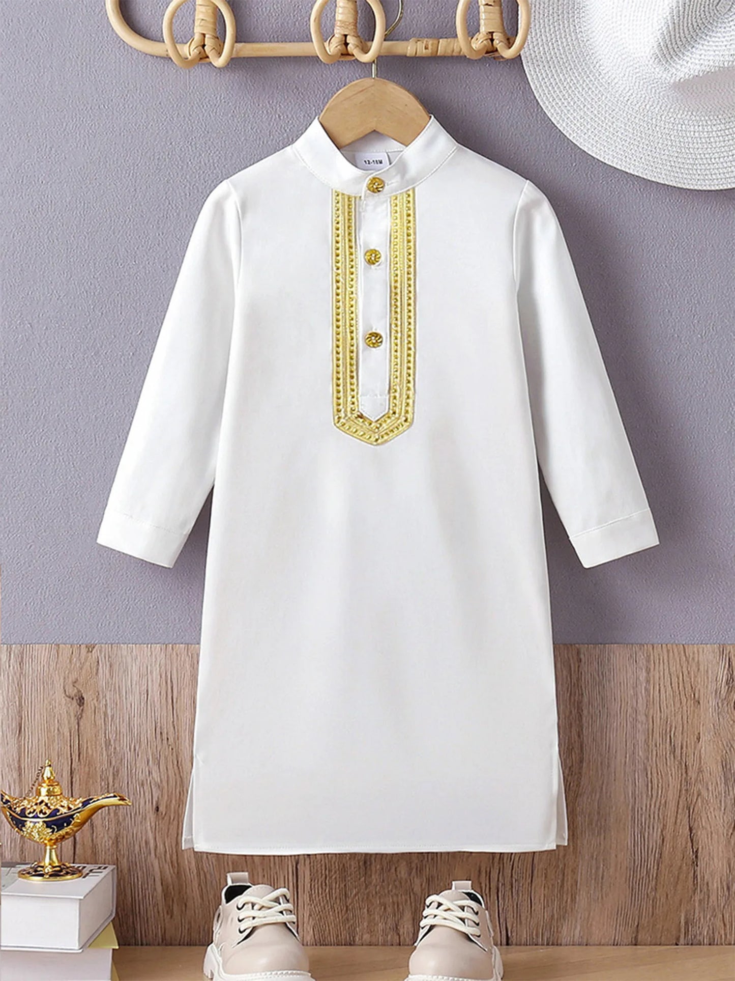 Abaya Kinder Jungen Arabische Muslimische Langarm Kleid mit Hose Islamisches Kaftan Abaya Set