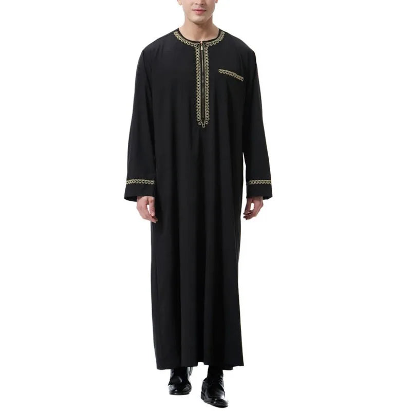 Muslimische Abaya für Herren islamische Kleidung, einfarbig, lässig, Rundhalsausschnitt, Langarm