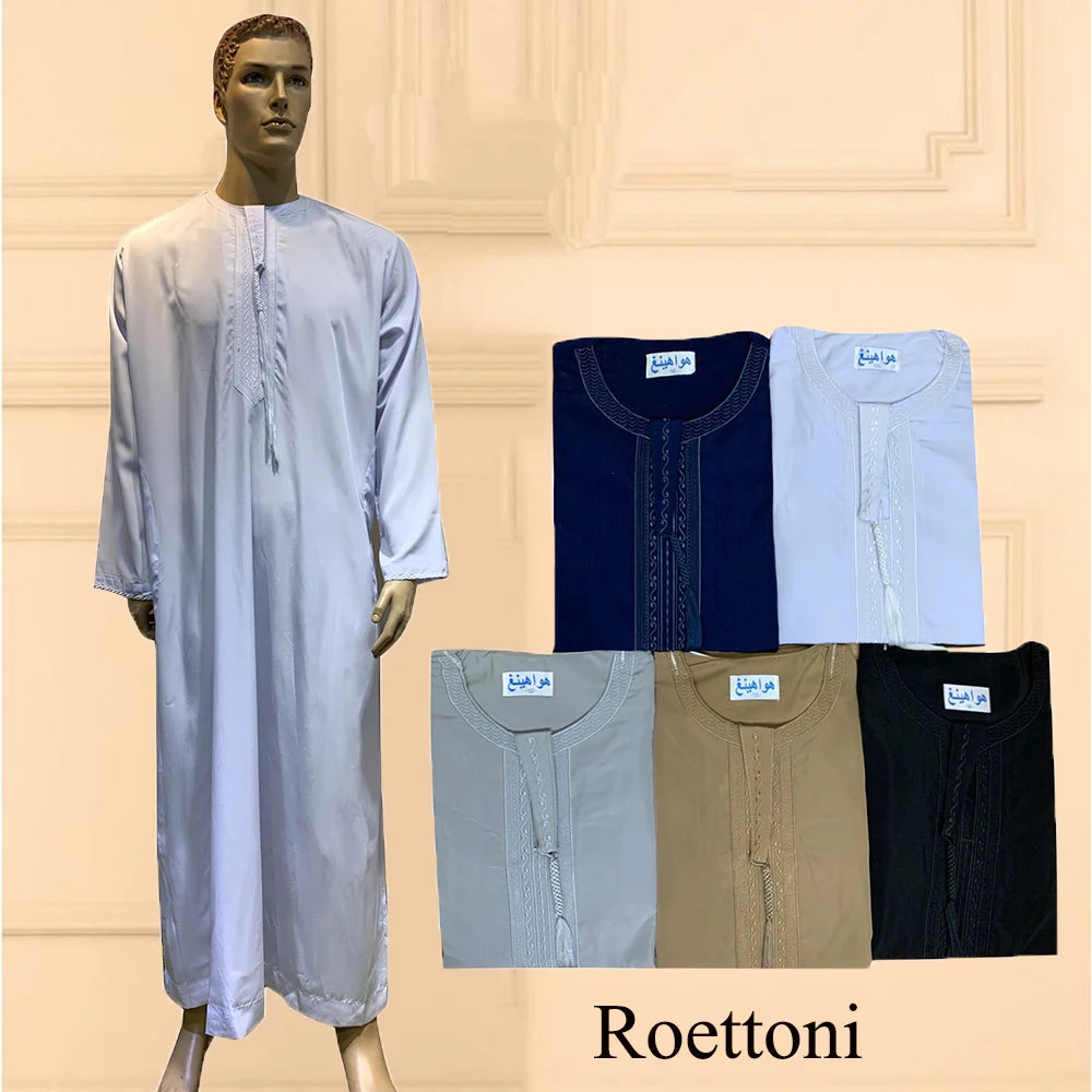 Langarm Abaya für Männer Kaftan Muslim Djellaba Islam Kleidung Gebetsmantel