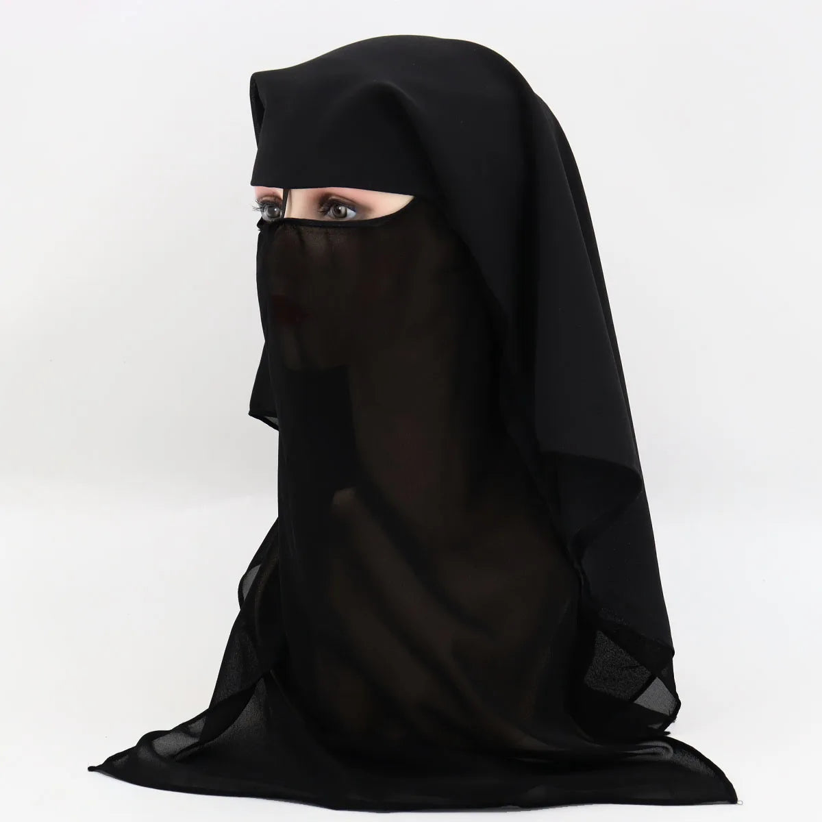 Niqab Dreilagiger Chiffon-Niqab zum Zurückbinden, Gesichtsmaske, vollständige Abdeckung, muslimischer Hijab-Schal, Kopftuch, Turban, Mütze