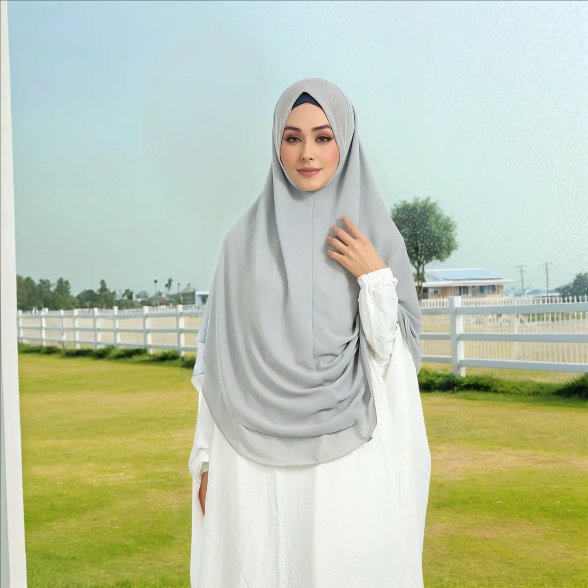 Neues doppellagiges Chiffon-Kopftuch Moslimisches Hijab Frauen Schal Turban Islam Beten Hijabs Niqab Kopfbedeckung
