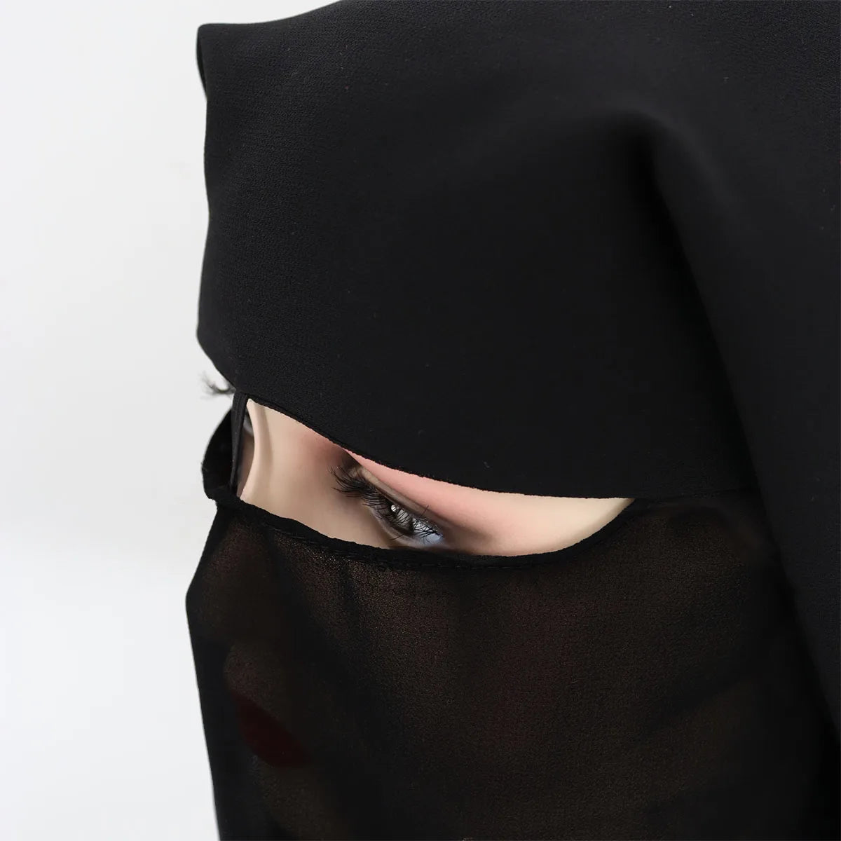 Niqab Dreilagiger Chiffon-Niqab zum Zurückbinden, Gesichtsmaske, vollständige Abdeckung, muslimischer Hijab-Schal, Kopftuch, Turban, Mütze