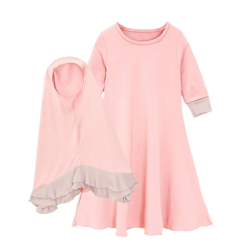 Abaya Kinder Hijab Kleid 2teilig Set Islamische Kinder Gebet Mädchen Khimar Kopftuch Niqab Robe Kleidung