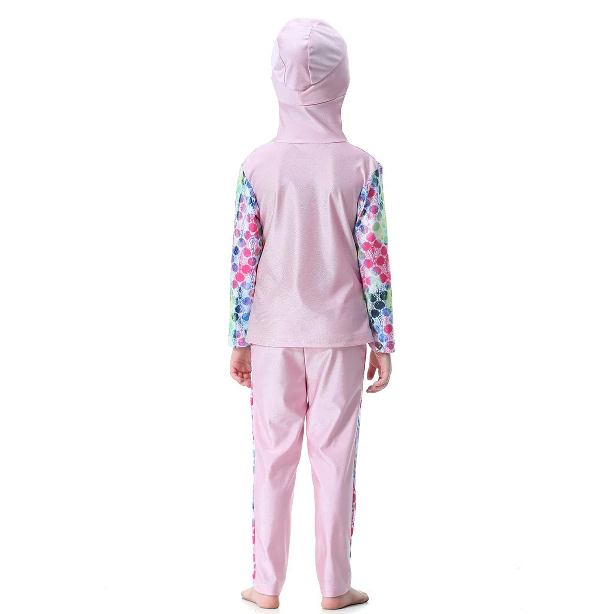 Burkini Muslimischen Mädchen Kinder Bademode Modest 2 stücke Set Badeanzug Mit Kapuze Top Hosen Seite Druck Rosa Grün Blau 80-160 cm