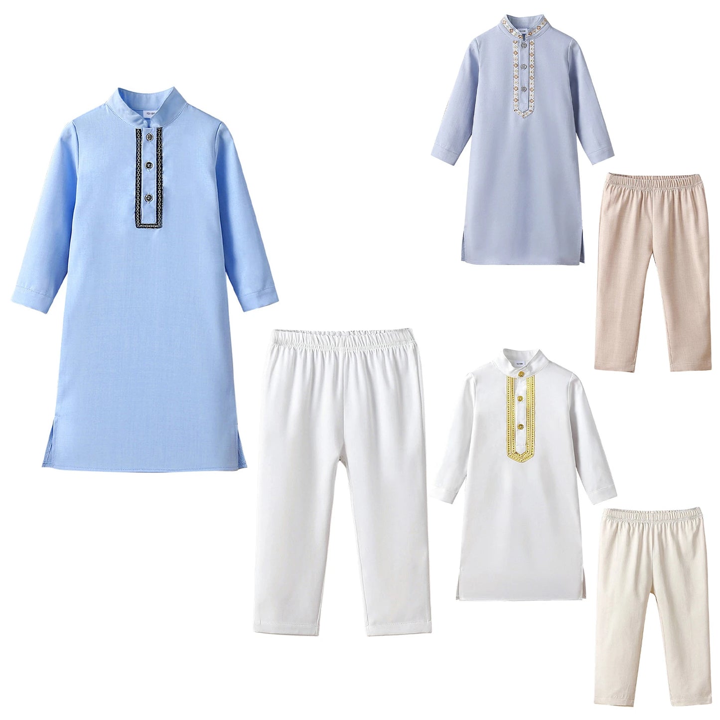 Abaya Kinder Jungen Arabische Muslimische Langarm Kleid mit Hose Islamisches Kaftan Abaya Set