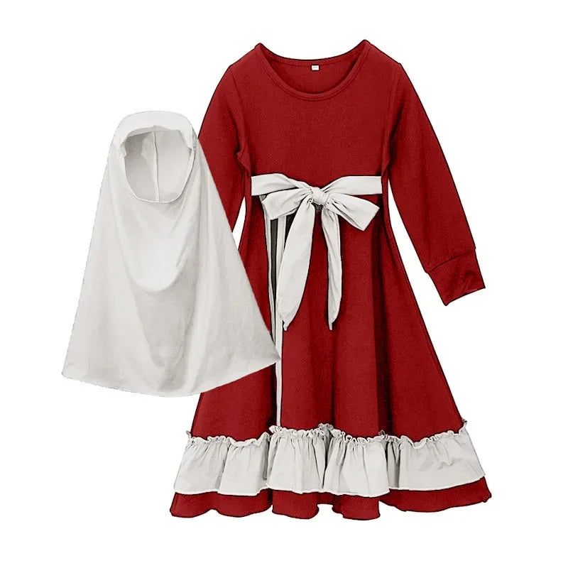 Abaya und Hijab 2teilig für Kinder und Mädchen, muslimisches Blumengebetkleid, Kopftuch, islamisches Gewand,  Khimar-Set