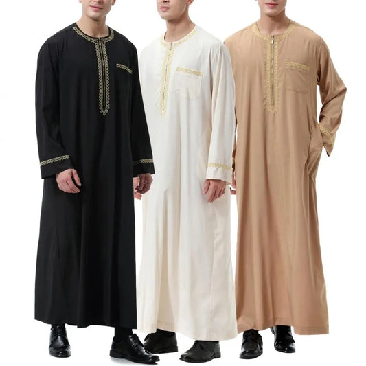 Muslimische Abaya für Herren islamische Kleidung, einfarbig, lässig,  Rundhalsausschnitt, Langarm