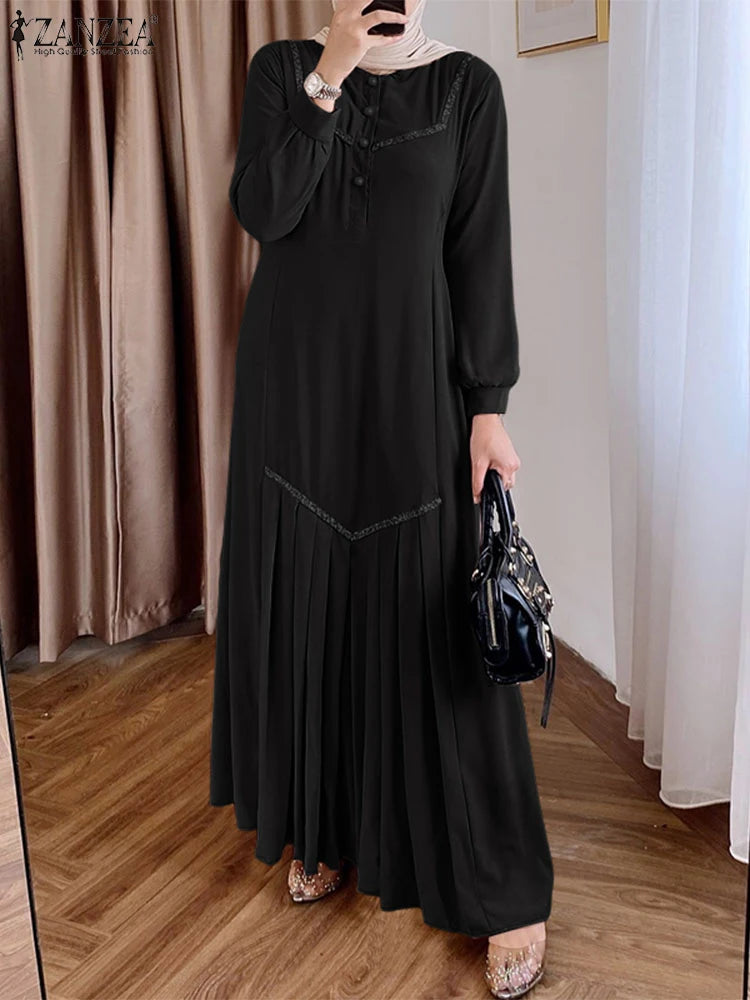 Muslimische Mode Abaya Roben Hijab O-Ausschnitt Langarm Pailletten Kleider Bscheidene Kleid