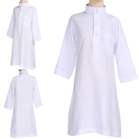 Abaya Muslimische Kinder Kleid Jubba Thobe Jungen Weiß Kaftan Islamische Kinder Gebet Robe