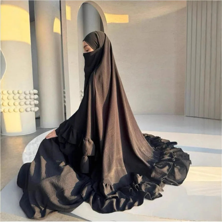 Jilbab 2-teiliges Set Crepe Muslimische Frauen Gebetskleidung Abaya Set Khimar Langes Hijab Kleid Islamische Kleidung Niqab