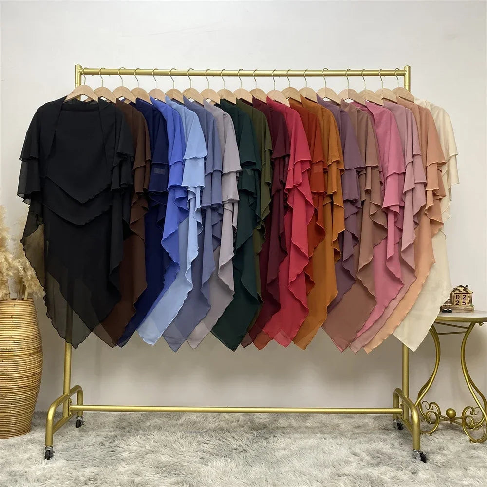 Khimar Chiffon 2-Lagig Hijab Frauen Muslim Bescheidenes Gebet Hijabs Islamische Kleidung Niqab Nikab Robe Abaya
