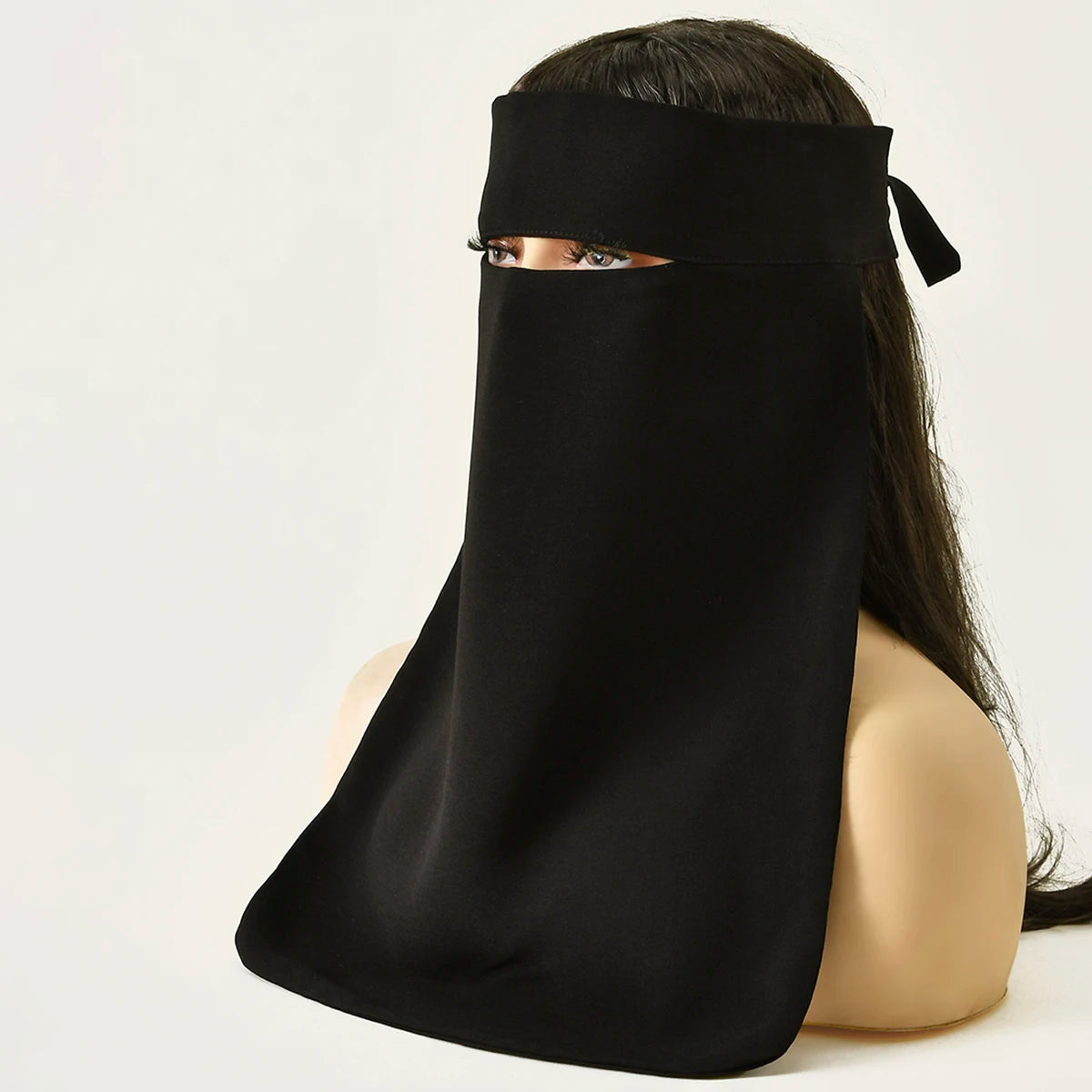 Niqab Premium Schwarzer Chiffon Muslimische Gesichtsbedeckung Hijab Islamischer Schal Damen Gebet Einlagige Atmungsaktive Kopfbedeckung Kopftuch