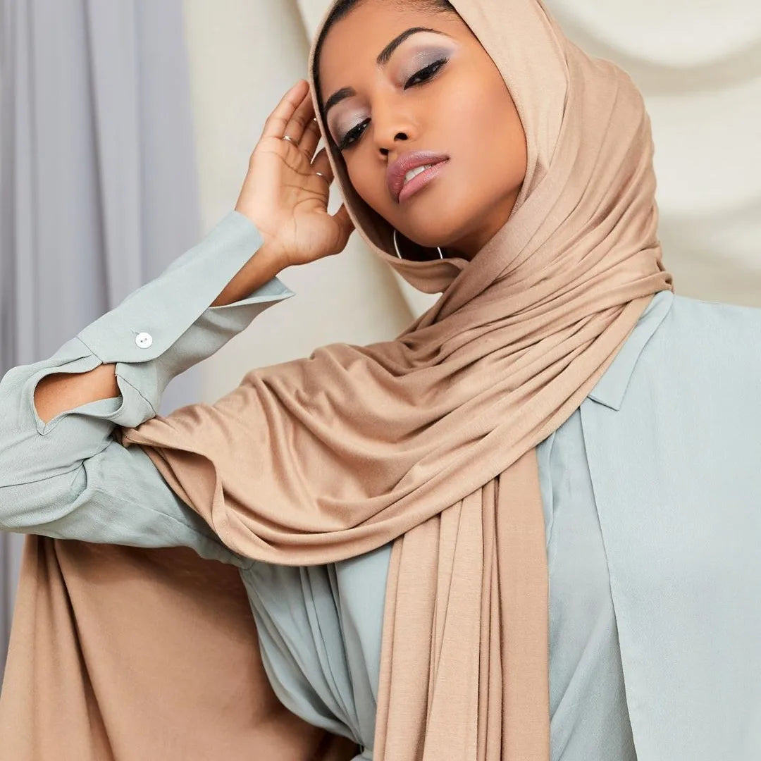 Premium Baumwolljersey Hijab Schal Muslim Langer Schal Einfarbig Weich Turban Krawatte Weibliches Stirnband 170x60cm