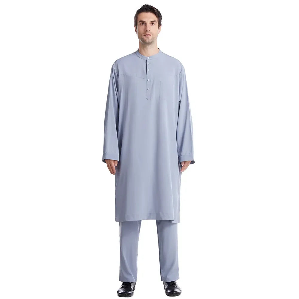 Männer Tops Hosen 2 Stück Set Jubba Thobe Muslim Kleid Islam Kleidung Abaya Kaftan