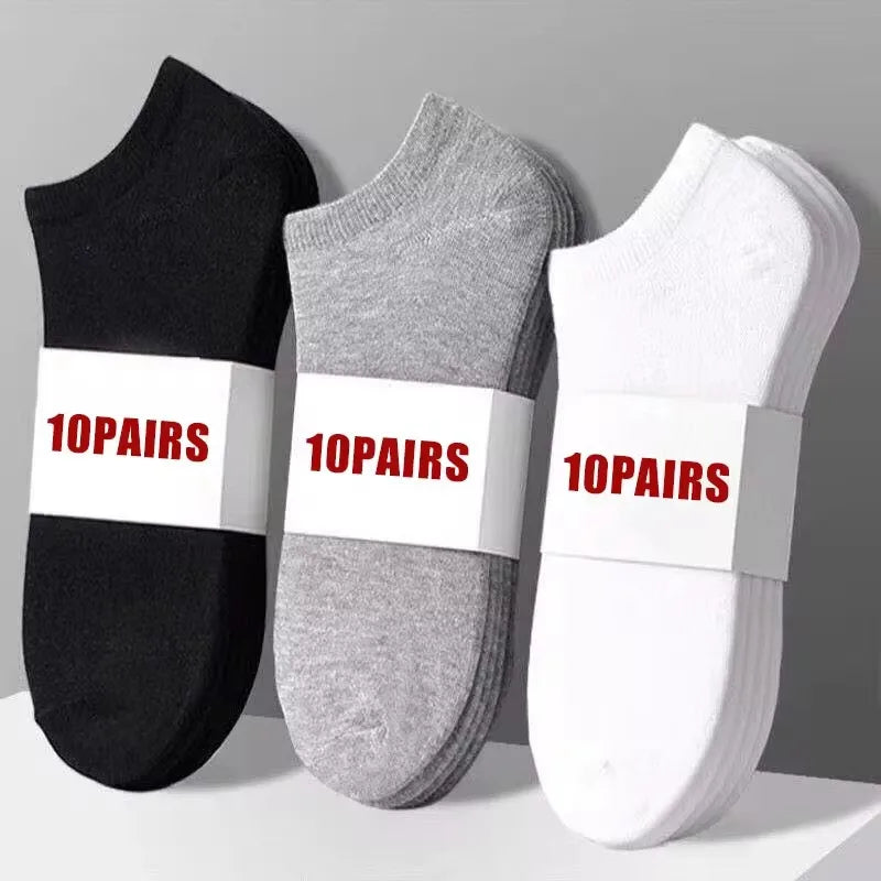 10 Paar/Herrensocken Frühling/Sommer Dünne, Atmungsaktive, Weiche Polyester-Baumwollsocken Schwarz Söckchen Bootssocken