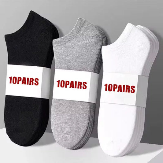 10 Paar/Herrensocken Frühling/Sommer Dünne, Atmungsaktive, Weiche Polyester-Baumwollsocken Schwarz Söckchen Bootssocken