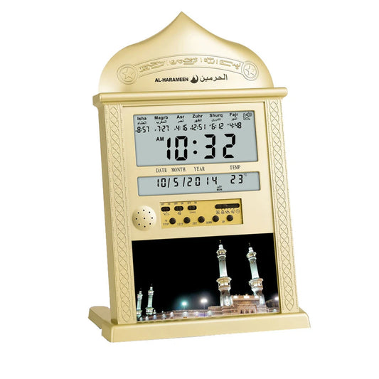 Azan-Kalender, muslimischer Gebets-Wanduhr-Alarm mit LCD-Display, Temperaturfunktion, Heimdekoration (ohne Batterie)