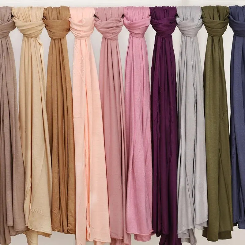 Baumwolljersey-Hijab-Schal, langer muslimischer Schal, schlicht, weich, Turban 170 x 60 cm