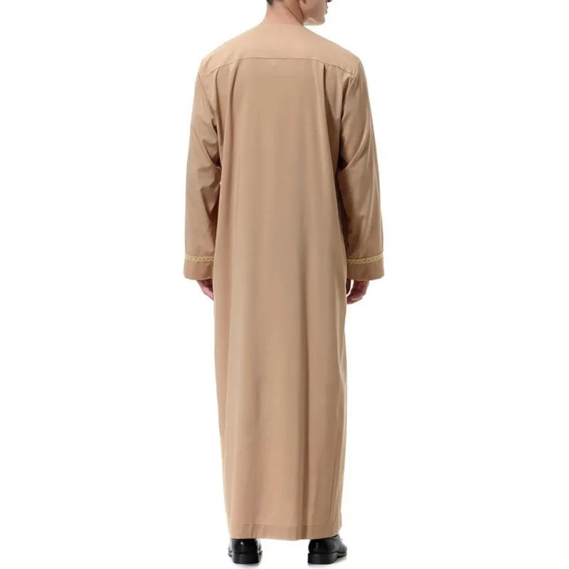 Muslimische Abaya für Herren islamische Kleidung, einfarbig, lässig,  Rundhalsausschnitt, Langarm