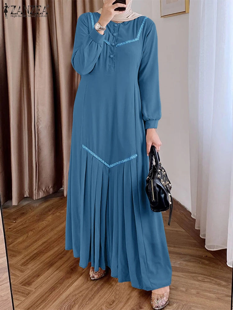 Muslimische Mode Abaya Roben Hijab O-Ausschnitt Langarm Pailletten Kleider Bscheidene Kleid