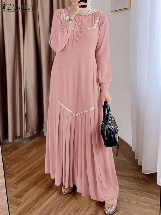 Muslimische Mode Abaya Roben Hijab O-Ausschnitt Langarm Pailletten Kleider Bscheidene Kleid