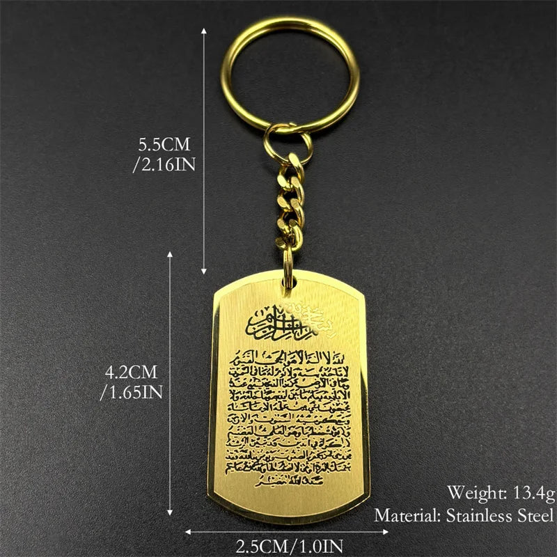 Klassischer Koran Allah Muslimischer Schlüsselanhänger für Frauen Männer Medaille Edelstahl Goldfarbe Islamischer Arabischer Religion Schlüsselanhänger Schmuck