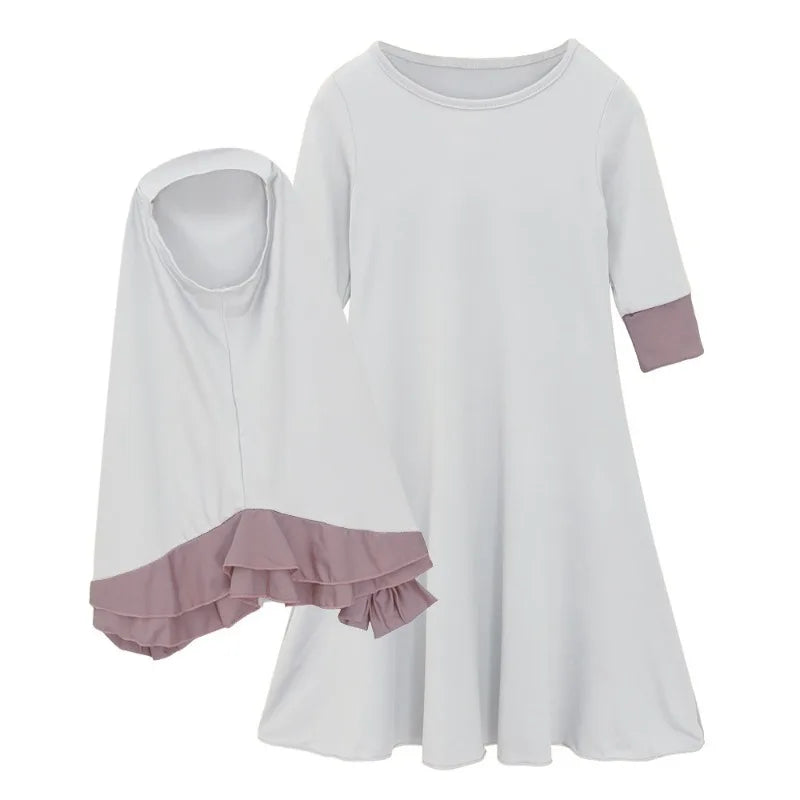 Abaya Kinder Hijab Kleid 2teilig Set Islamische Kinder Gebet Mädchen Khimar Kopftuch Niqab Robe Kleidung