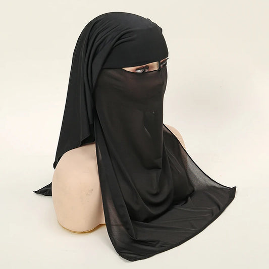 Niqab Gesichtsschleier für Frauen, muslimischer Hijab, 3-lagiger Gebets-Khimar, Niqab, modischer Vollgesichtsschutz, Stirnband, Schal, 63 x 54 cm