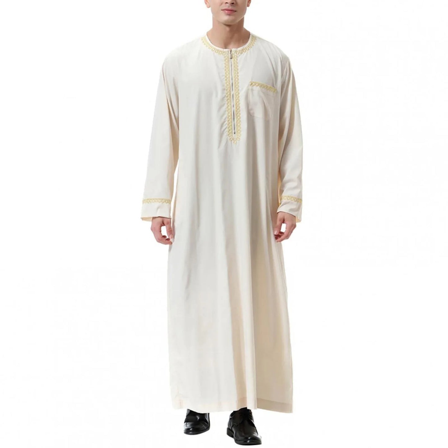 Muslimische Abaya für Herren islamische Kleidung, einfarbig, lässig,  Rundhalsausschnitt, Langarm