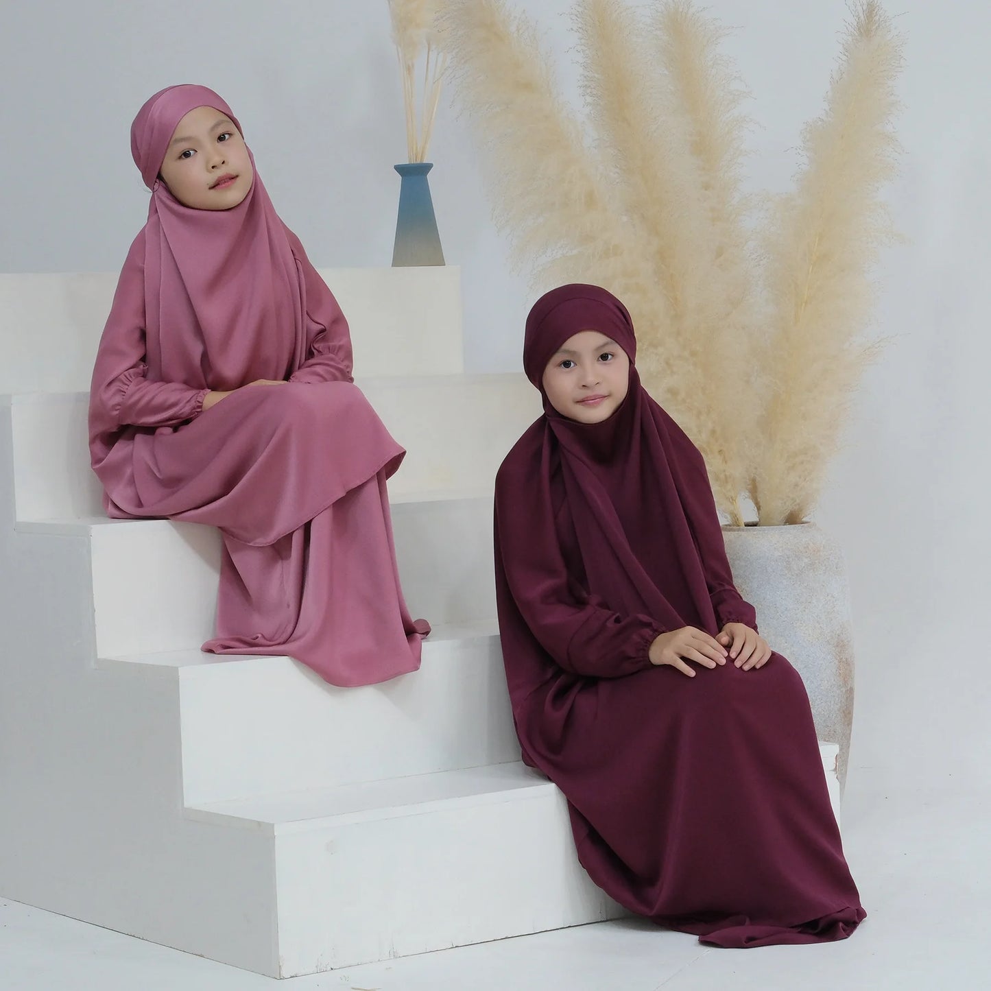 Abaya Kinder Mädchen Hijab Kleid Mit Kapuze Khimar Gebetskleidung Islamische Kleidung Volle Abdeckung Burka Niqab 2teilig