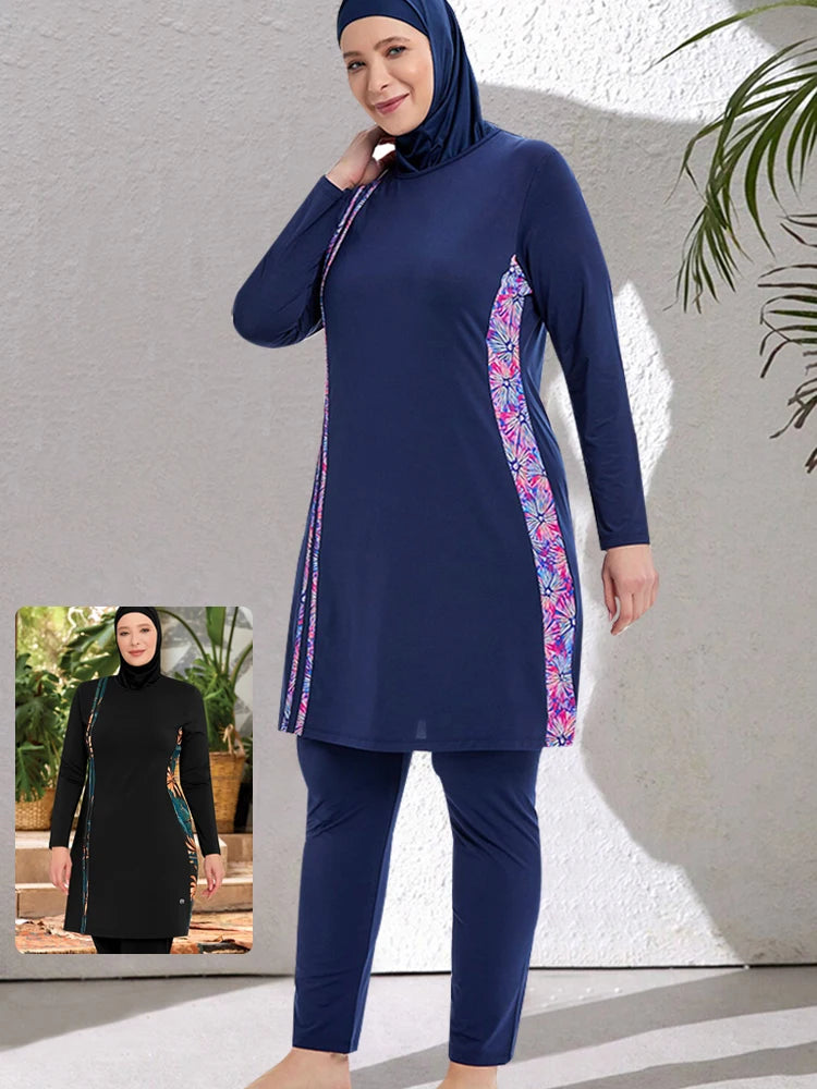 3-teiliger, dünner, sportlicher muslimischer Badeanzug, Burkini für Damen, bescheidener Badeanzug, Hijab-Oberteil und Hose (kein integrierter BH)
