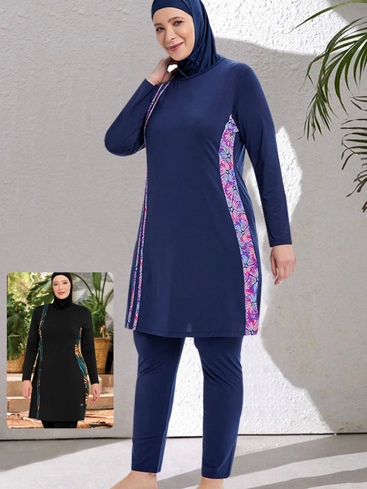 3-teiliger, dünner, sportlicher muslimischer Badeanzug, Burkini für Damen, bescheidener Badeanzug, Hijab-Oberteil und Hose (kein integrierter BH)