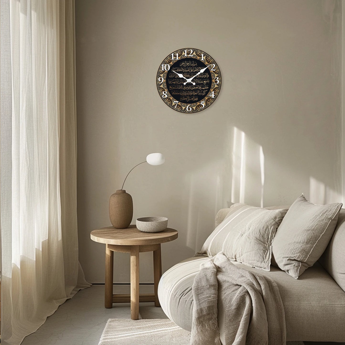 Wanduhr Eine Kunst islamische Kalligraphie Schrift Holz Wohnzimmer Schlafzimmer Küche Home Dekoration Wanduhr leise Quarzuhr Urlaub Geschenk 10 Zoll 12 Zoll 14 Zoll 16 Zoll (ohne Batterien)