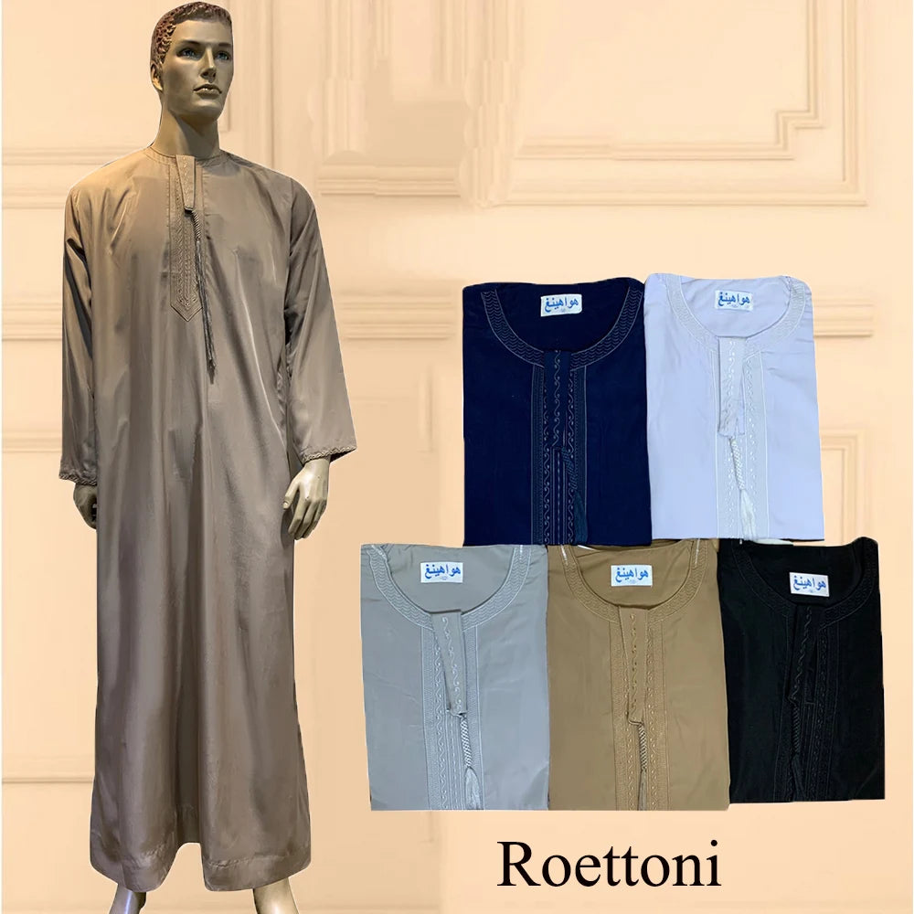 Langarm Abaya für Männer Kaftan Muslim Djellaba Islam Kleidung Gebetsmantel