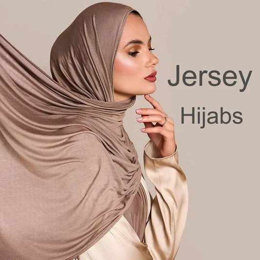 Baumwolljersey-Hijab-Schal, langer muslimischer Schal, schlicht, weich, Turban 170 x 60 cm