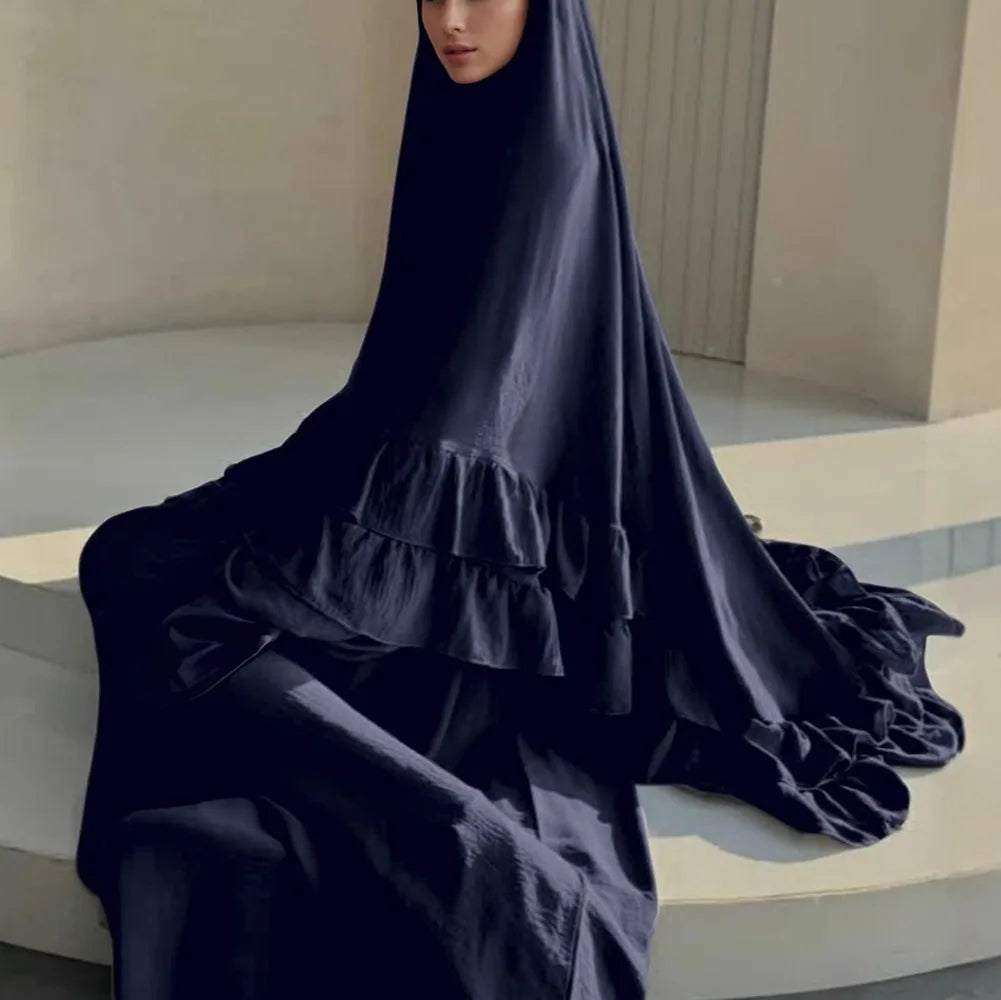 Jilbab 2-teiliges Set Crepe Muslimische Frauen Gebetskleidung Abaya Set Khimar Langes Hijab Kleid Islamische Kleidung Niqab