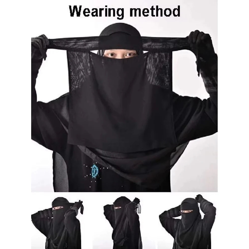 Niqab Premium Schwarzer Chiffon Muslimische Gesichtsbedeckung Hijab Islamischer Schal Damen Gebet Einlagige Atmungsaktive Kopfbedeckung Kopftuch