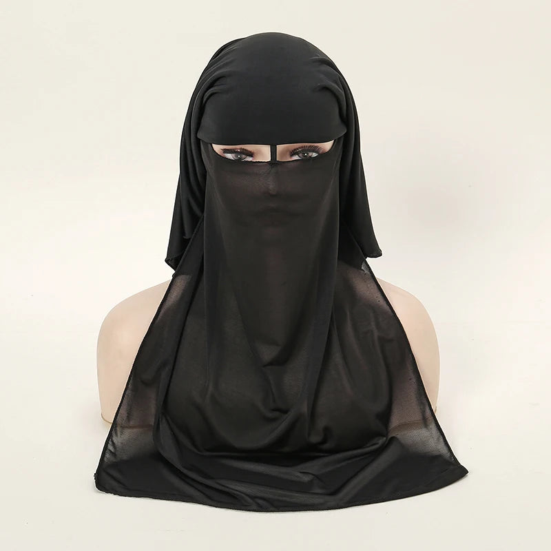 Niqab Gesichtsschleier für Frauen, muslimischer Hijab, 3-lagiger Gebets-Khimar, Niqab, modischer Vollgesichtsschutz, Stirnband, Schal, 63 x 54 cm