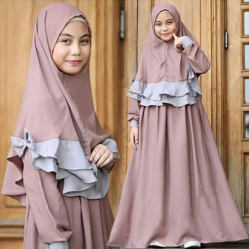 Abaya Kinder Hijab Kleid 2teilig Set Islamische Kinder Gebet Mädchen Khimar Kopftuch Niqab Robe Kleidung