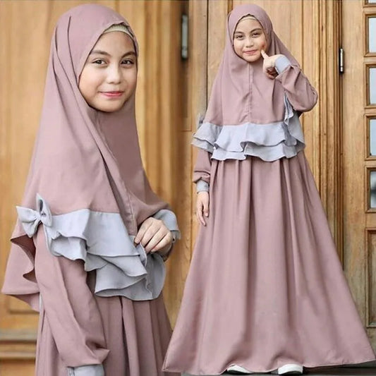 Abaya Kinder Hijab Kleid 2teilig Set Islamische Kinder Gebet Mädchen Khimar Kopftuch Niqab Robe Kleidung