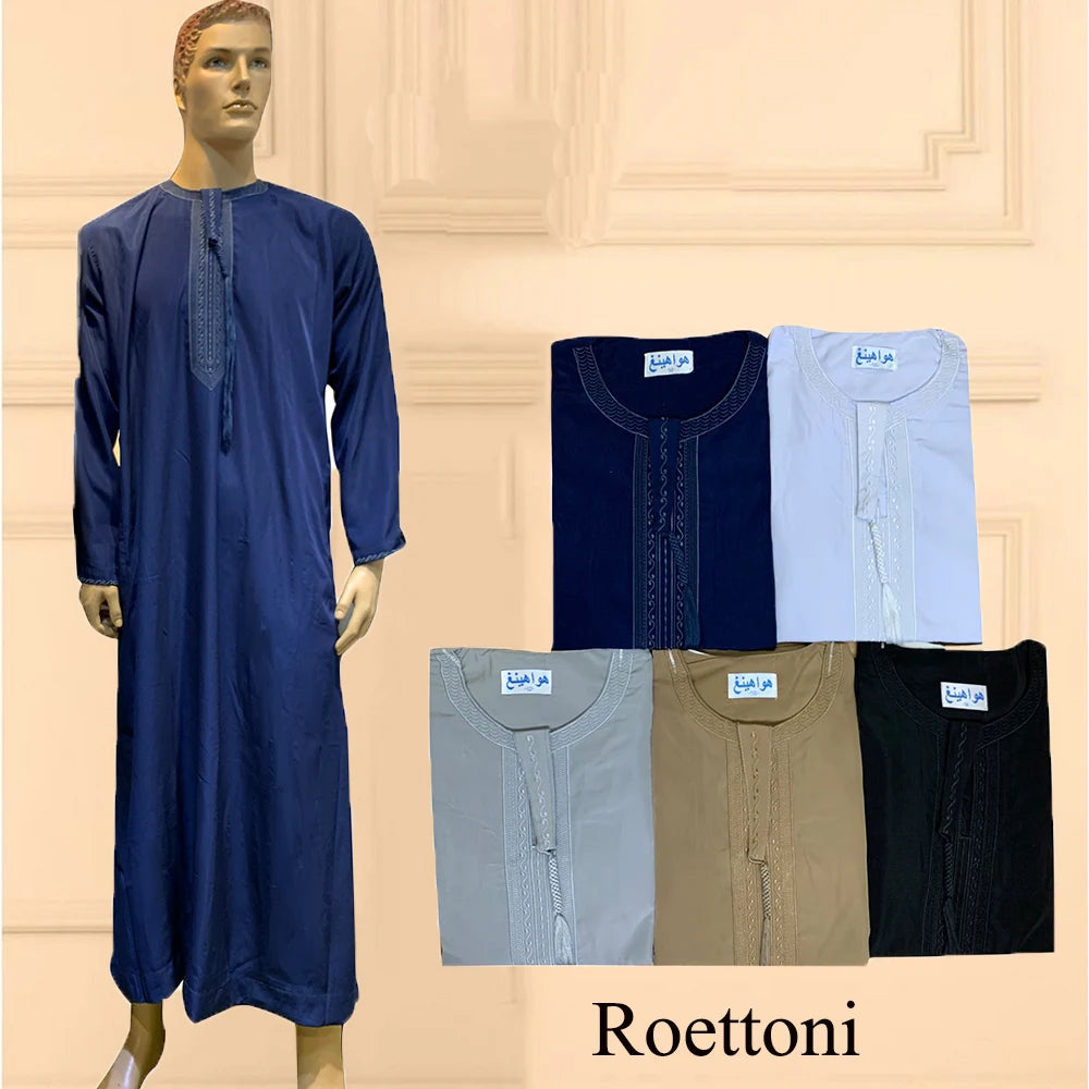 Langarm Abaya für Männer Kaftan Muslim Djellaba Islam Kleidung Gebetsmantel