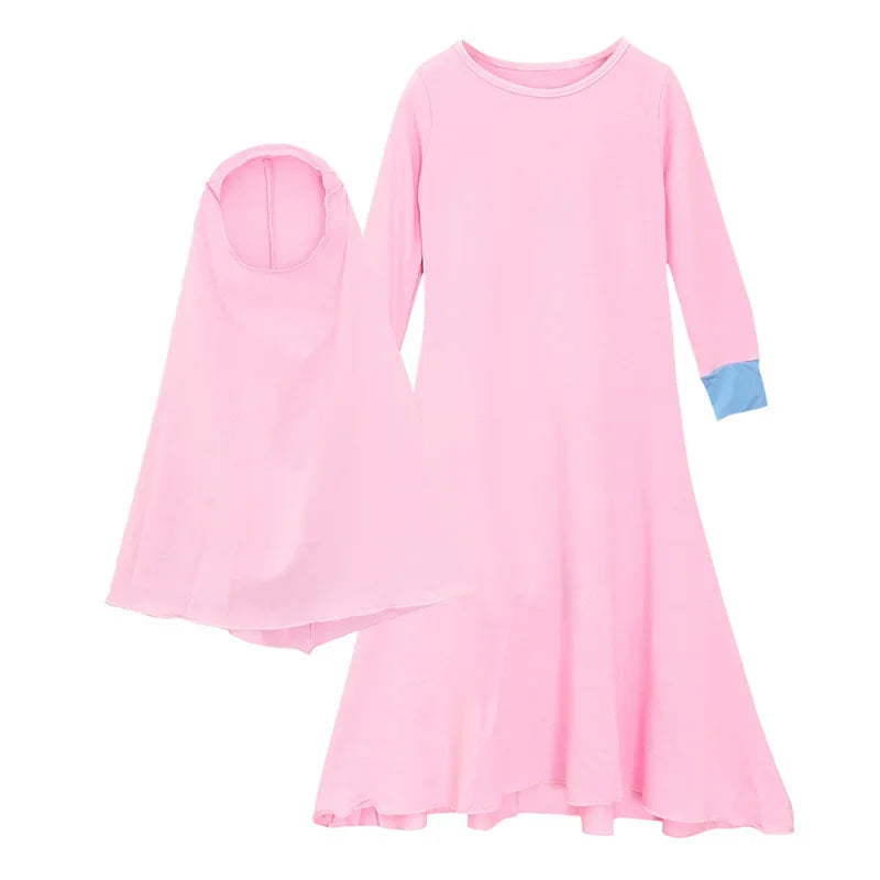 Abaya und Hijab 2teilig für Kinder und Mädchen, muslimisches Blumengebetkleid, Kopftuch, islamisches Gewand,  Khimar-Set